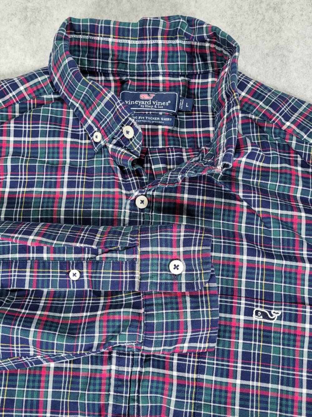 Vineyard Vines Classic Fit Tucker Long Sleeve Shirt Mens Large Green Red Blue